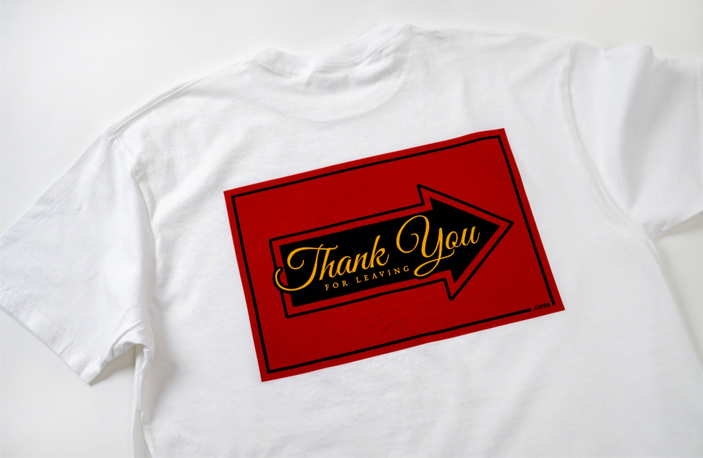 Thank You For Leaving: White T-Shirt QR code on front. includes a gift